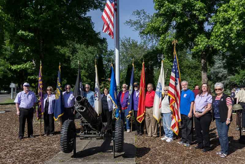 BPOE 2145 color guard plus Emblem Cub president Frieda Pearson. 