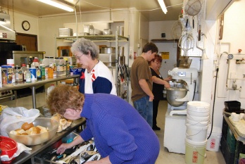 Volunteers are never a shortage in the kitchen when working on a Lodge function.