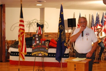 PER Larry Hetterley speaks at the Veteran's Day program at the Lodge with PER Joe Sartin in the back who gave us a splendid rendition through song.