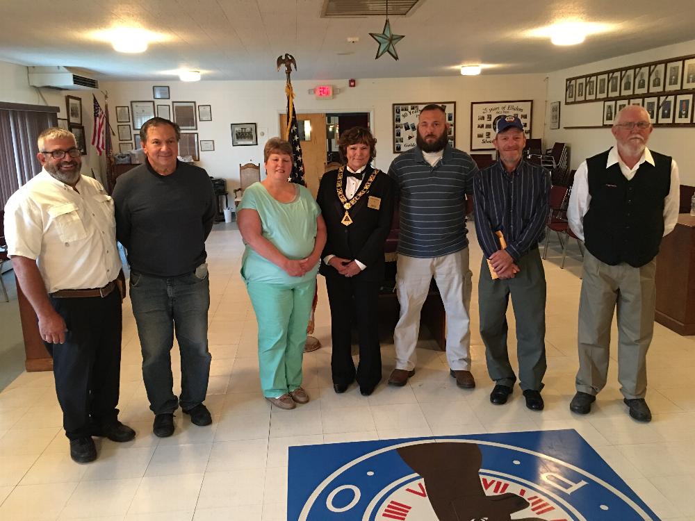 New members initiated June 6, 2018.  In center, Exalted Ruler Debbie Kirk.