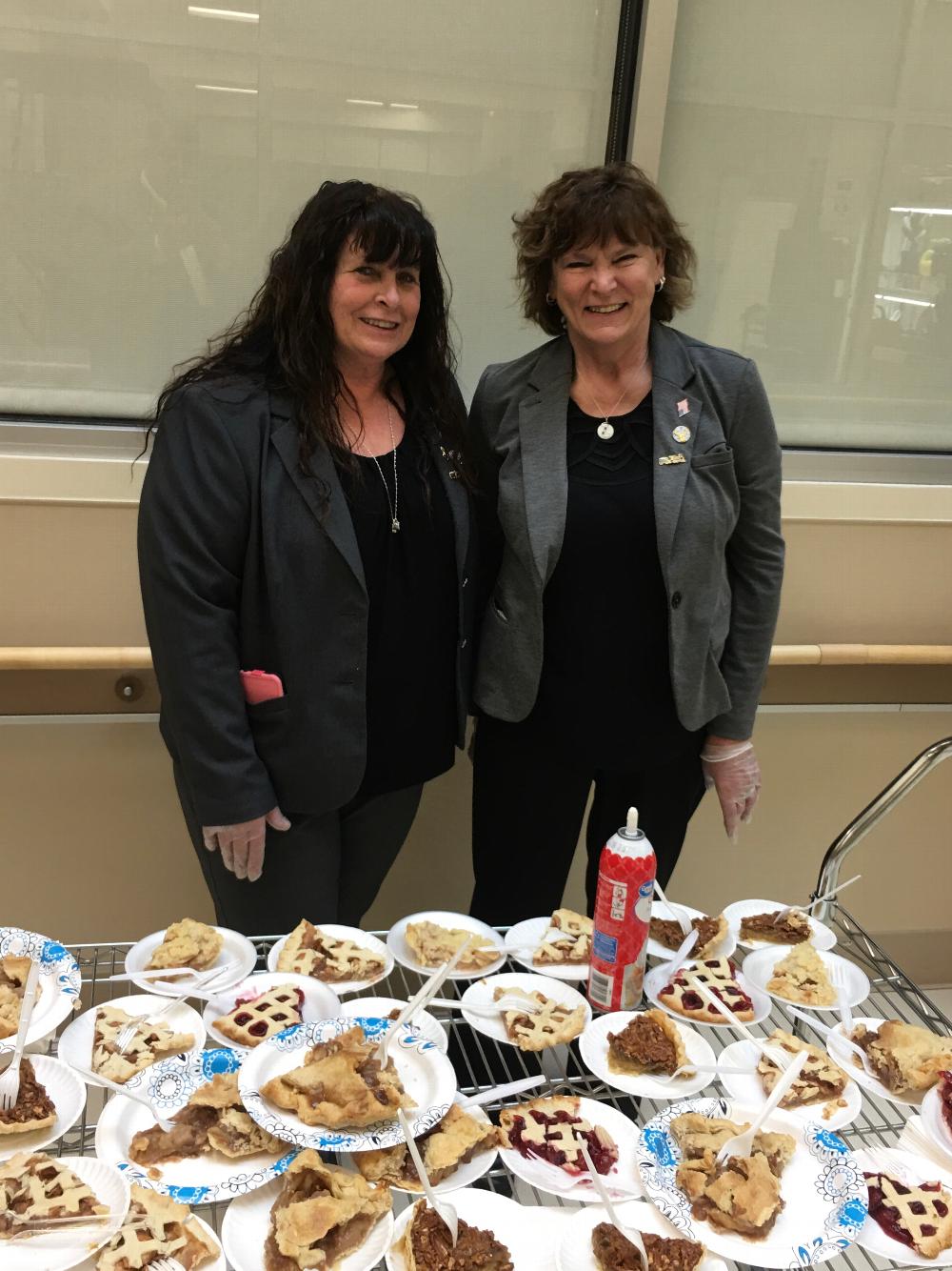 November 2017.  Visit to Syracuse VA Hospital delivering 32 homemade pies.   Exalted Ruler Susan Bailey and Leading Knight Debbie Kirk.