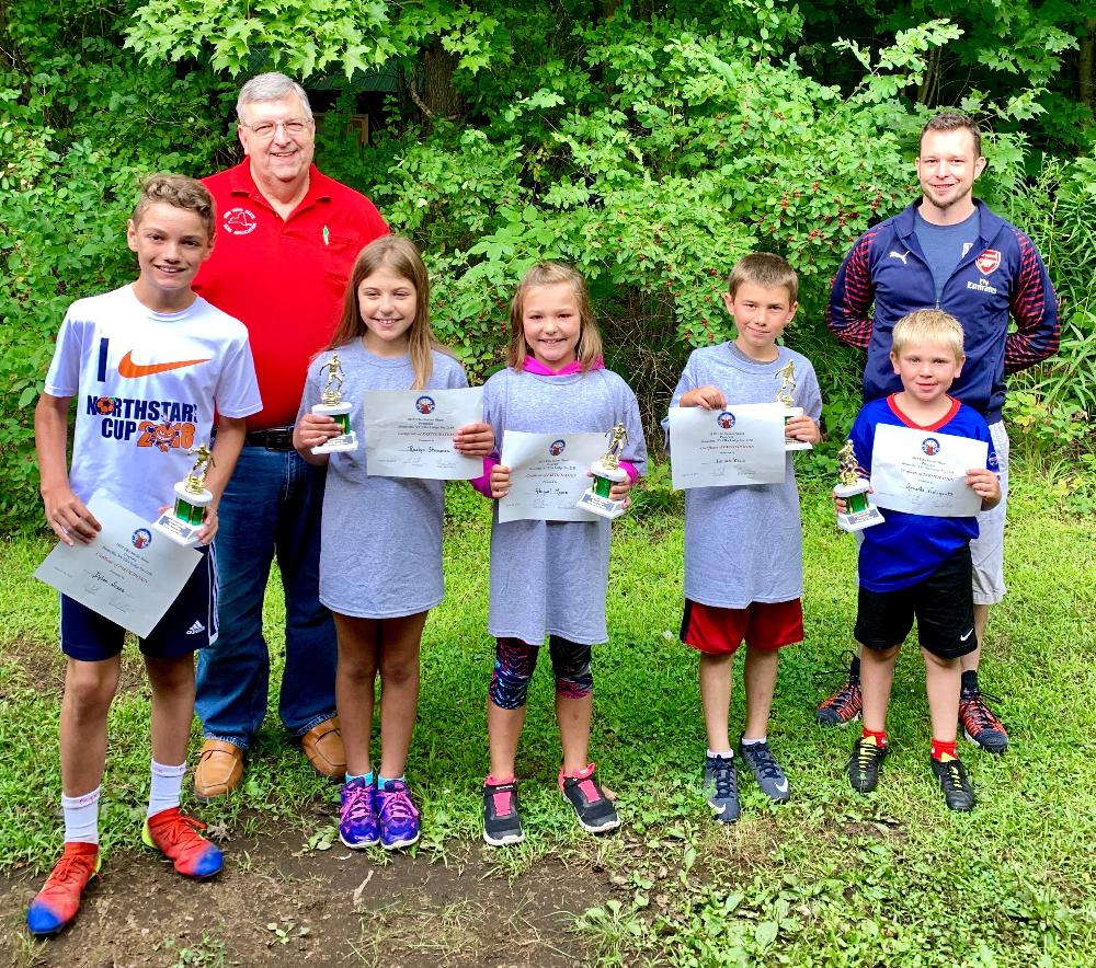 2019 Soccer Shoot Winners with Exalted Ruler Greg Fitts and District Soccer Shoot Chairman Jeremy Youngs