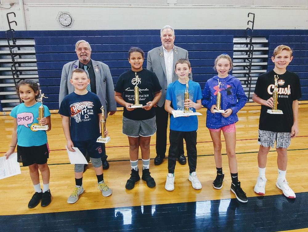 The Hoop Shoot on 12/7/19 was another success. Winners are shown along with Hoop Shoot Chairman Tom Kinsella (PER/Esquire) and Larry Gillette. Winners left to right are: (girls 8-9) Dena Hussein, (boys 8-9) Parker Vienne, (girls 10-11) Amyah MacNail, (boys 10-11) Colin Straub, (girls 12-13) Megan Tyler, and (boys 12-13) Charlie Lockwood.