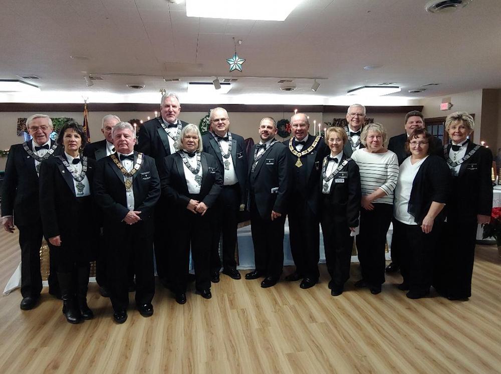 December 1st, 2019 Lodge and Auxiliary members joined for Memorial Sunday. The purpose of this event is to honor members who have gone before us, to relive the friendships shared, and to remind us that one day we will all meet again. Shown in the picture are Tiler Red Flaherty, PER Diane Daniels, Trustee Stan Chesneski, ER Jim Roe, Esquire Tom Kinsella, Secretary Cheryl Chesneski, Leading Knight Sandy Sanderson, Loyal Knight Joe Andrews, Chaplin Geri Jakubowski, Treasurer Bob McIntyre, Auxiliary President Jeanette Carter, PSP Bill Reedy Jr, Auxiliary Secretary Sue Stamp, and Trustee Joyce Bunce.