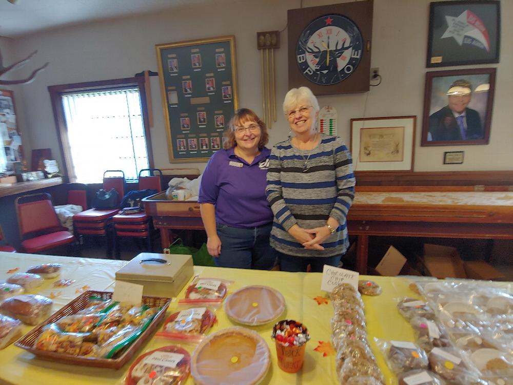 Auxiliary Secretary Sue Stamp and Treasurer Barb Canty show off some of the delicious baked goods offered at the Auxiliary's craft show and bake sale. (10/19/19)