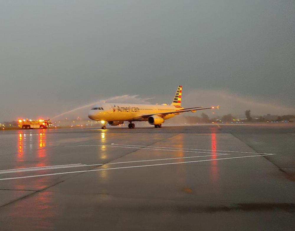 Veterans are honored by water cannons as they return from their Honor Flight to Washington, DC on September 28, 2019. The Camillus Elks Lodge was please to donate funds made possible by an ENF  Gratitude Grant. (9/28/19)