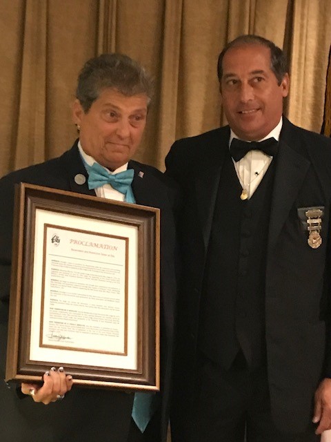 Exalted Ruler, Denise Brucato holding Lodge Proclamation presented by SDGER, Francis J. Decibus, Woodbridge Lodge #2116