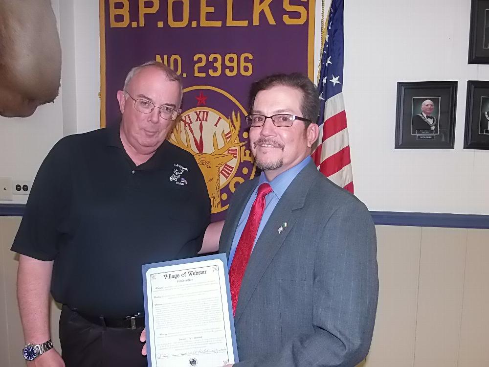 Webster Mayor Darrell Byerts presentation to the Webster-Fairport Elks