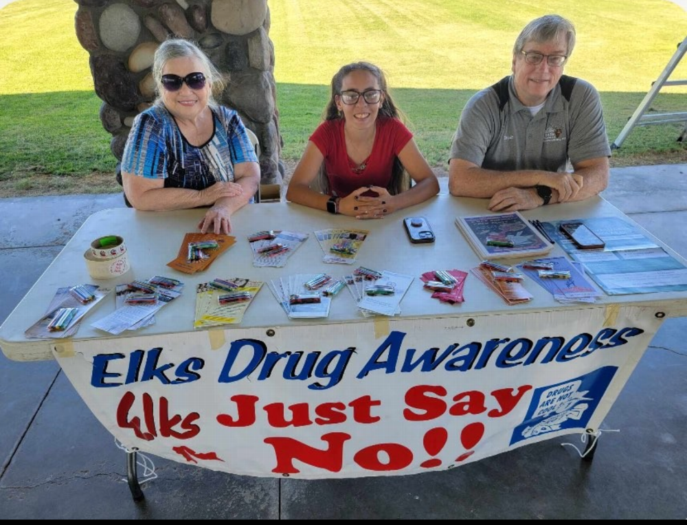 Pictured Left to Right - Drug Awareness Committee Member Debbie Meyers, Drug Awareness Committee Chairman Sarah Valle and ER Walt Honse at Drug Awareness Booth at Recovery in the Park 09/17/2024. An event honoring people who are recovering from alcohol, nicotine and other substance abuse problems.