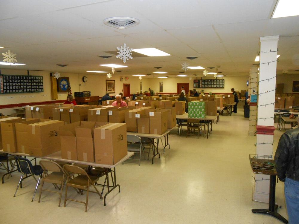 Santa's Elks packing the food baskets