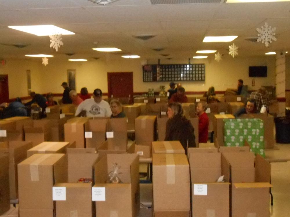 Santa's Elks packing the food baskets