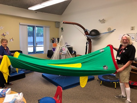 Unpacking occupational equipment for the kids at St. Mary Academy