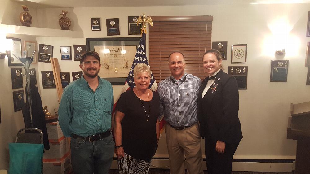 Welcome to our new members initiated on July 22, 2016.  (L-R) Ryan, Ginger, Bob, Exalted Ruler Allison.