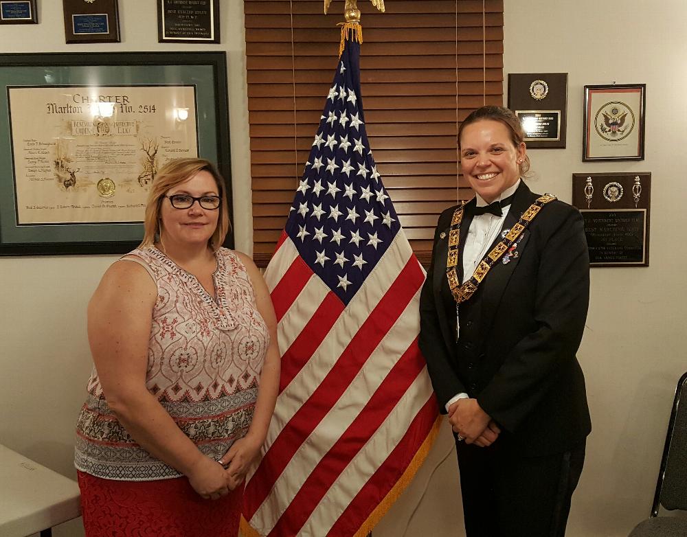 Welcomed to our new member initiated on October 21, 2016. (L-R) Louise, Exalted Ruler Allison. 