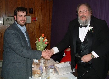 2007 Citizen of the Year Jeff McCabe is congratulated by Exalted Ruler Arthur G. Morse.