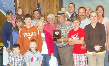 Roger Jarvais (holding plaque) was honored as 2009 Father of the Year at a June 19 ceremony. Jarvais is a Past Elk of the Year and former chairman of the House Committee and Auditing Committee. Three of his sons are also member of the Skowhegan-Madison Lodge.