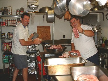 Scott Crosby and Roger Jarvais prepare steaks for the Sept. 8, 2007 members' field day.