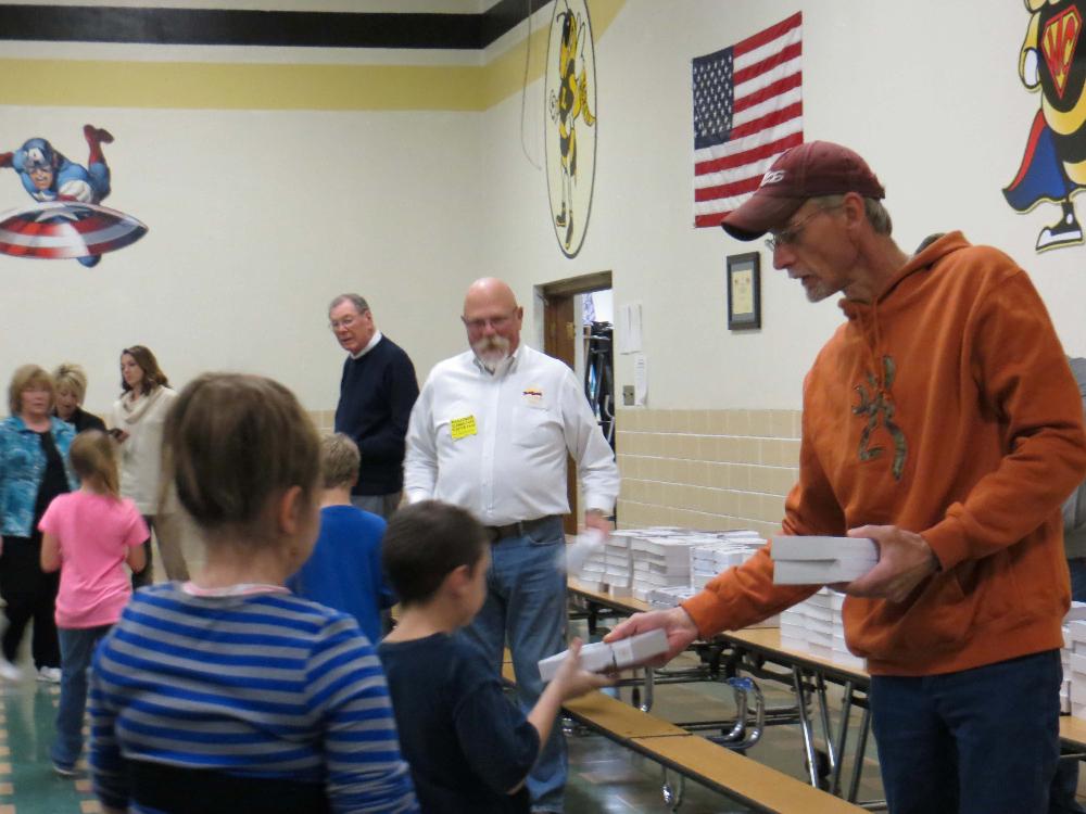 Mark Segebarth, Ross Jennings, Brian Buttram giving dictionaries at Maplecrest School. Didn't get a picture of Bill Persi who headed this project. 