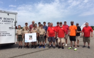 Boy Scout Troop 30 presented a signed poster from the boys thanking the Lodge for their donation to send them to camp.  Above the scouts were at the airport flying on June 22, 2019 and the elks canteen was there grilling hotdogs for the troop.