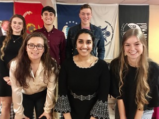 Scholarship Reception on Feb. 9, 2020.  L-R back:  Lauren Ellison, Michael Peters, Issac Newell and L-R front:  Jessica Patino, Mahnoor Sultan, Susan Bishop (not shown Sean Brown)