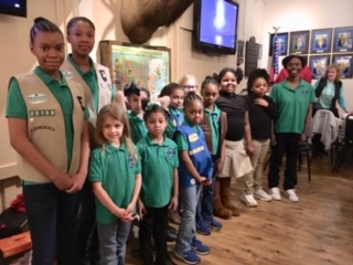 Girl Scout Troop 20158 received camping equipment, new uniforms from the Lodge with the Beacon/Anniversary Grants in early 2019.  The ladies helped the girls put on patches and the girls were to camp out at the Lodge so Elks can show them how to use their new camping gear.