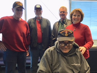 Jim, Buddy, Bob & Cindy with Veteran Jessie Jones at the Veterans lunch outing to the Museum of Aviation in Warner Robins Feb. 8, 2018