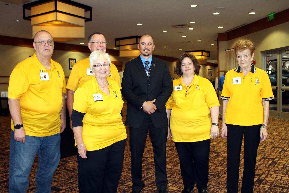 Police Officer of the Year With (right to left) Carol Lozano Secretary, Gale Kragh Leading Knight,First Lady Carrie Waugh, in the Back Exalted Ruler Chuck Waugh and Tiler Bruce Kragh From Raceway Lodge #2852